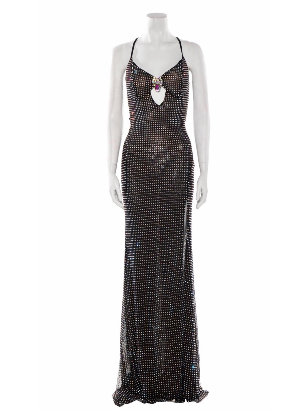 NWT Portia & Scarlett Size 2 Black Mesh Sheer Crystal Embellished Maxi Dress